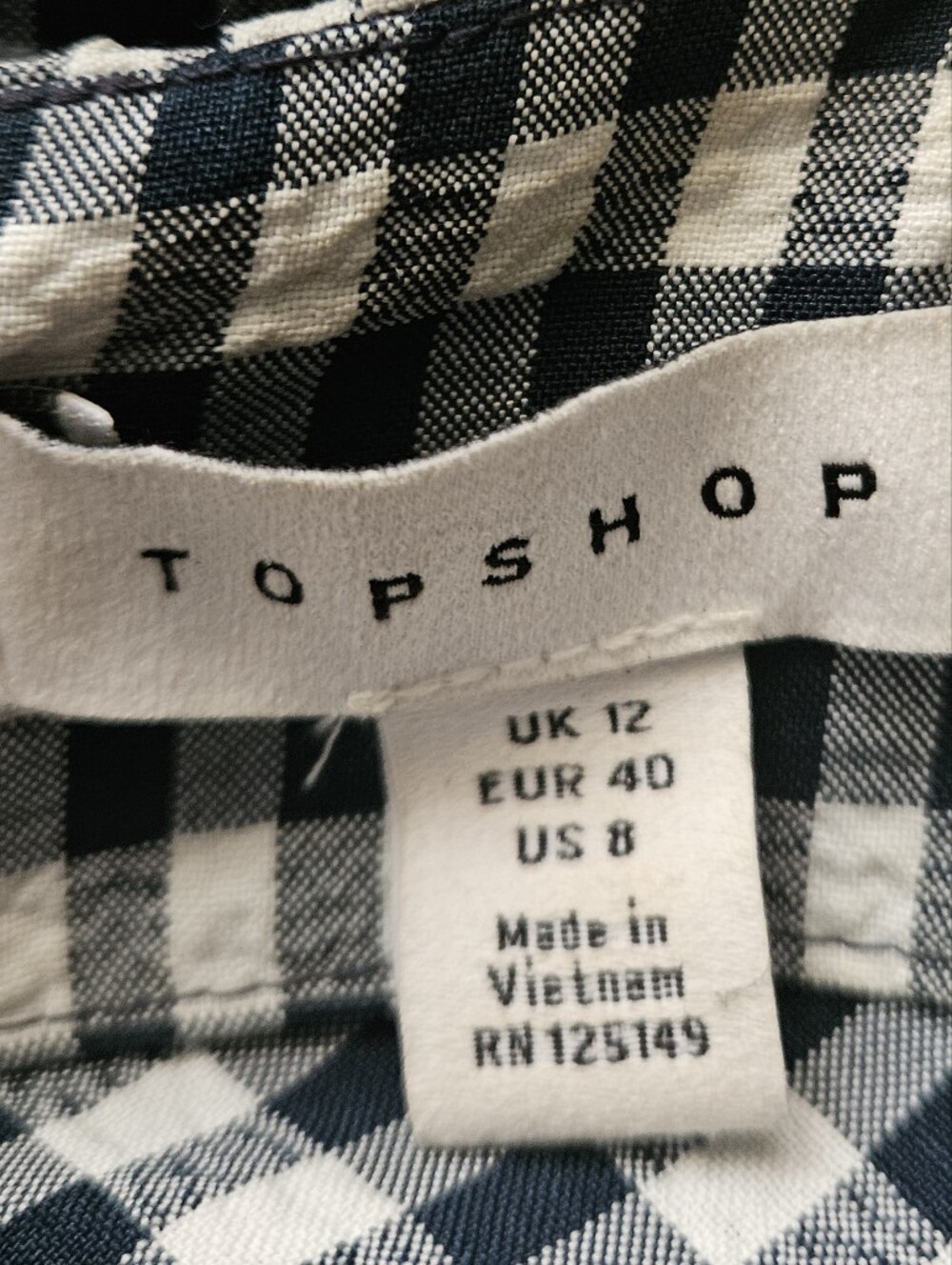 Topshop IBlue and White Gingham Cross Back Smock Midi Dress Size 8 - Picture 4 of 6